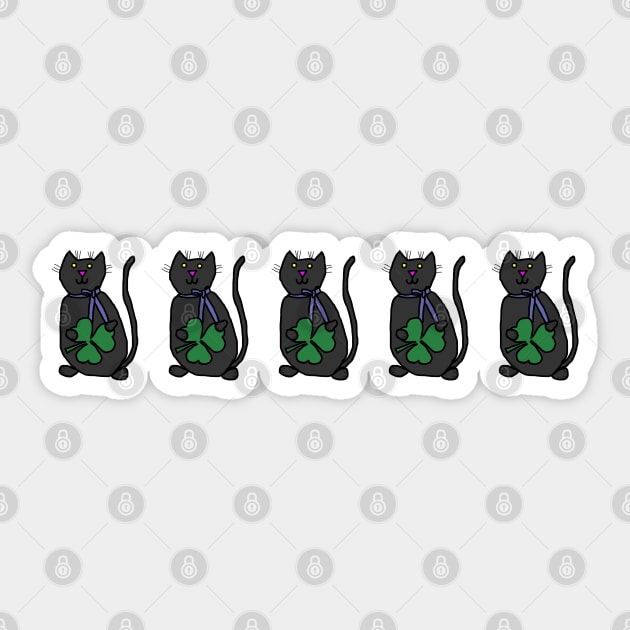 Five Cat Holding Shamrock for St Patricks Day Sticker by ellenhenryart